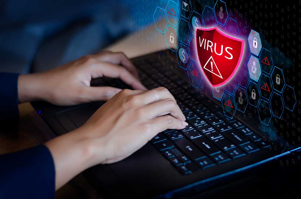 Ein Laptop, der sich einen Virus gefangen hat