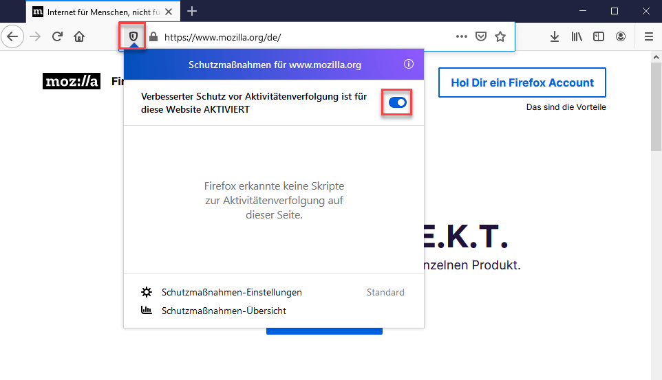 Kennzeichnung Inkognito Modus bei Firefox.